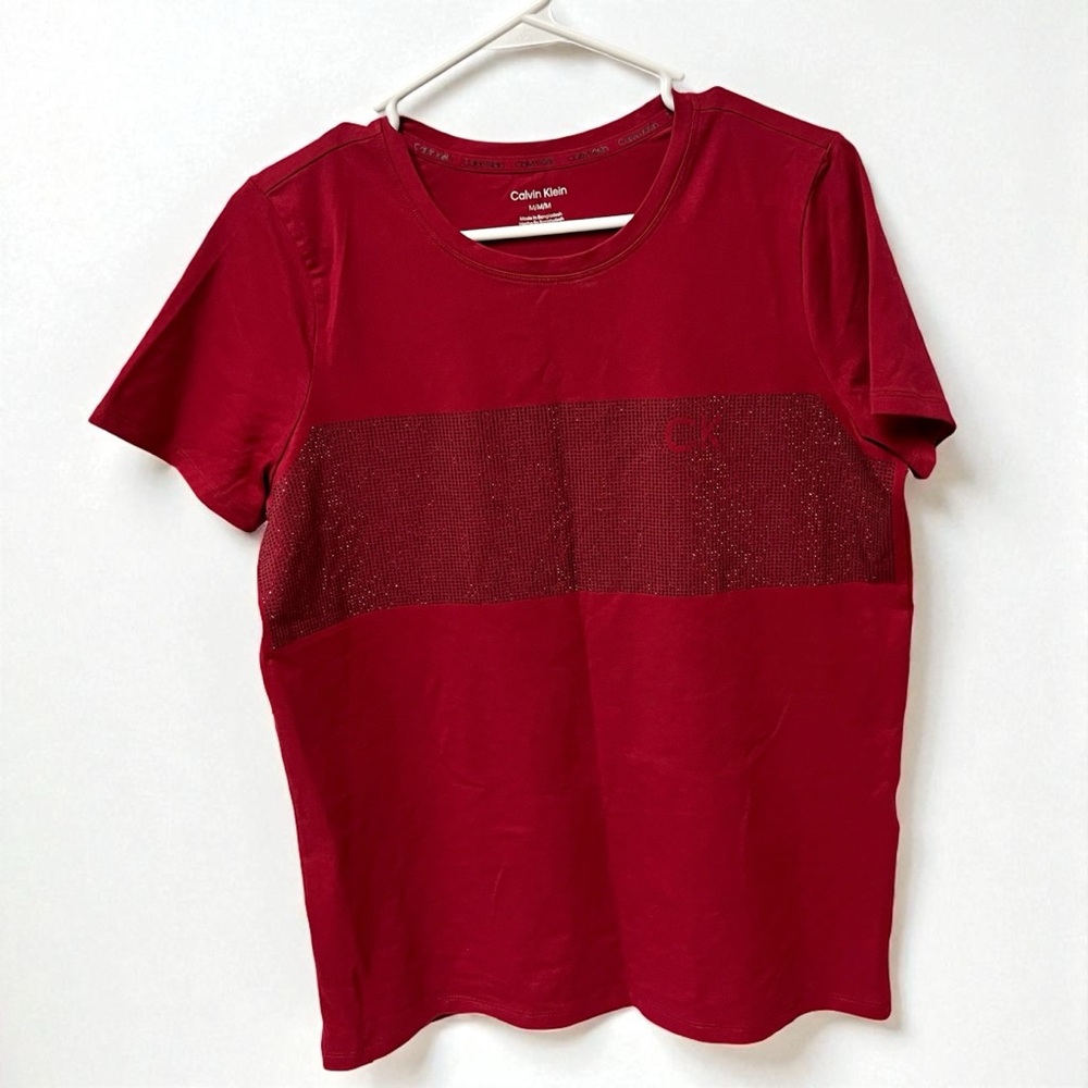 Calvin Klein Women Medium T Shirt, Rhinestone Shirt, Red